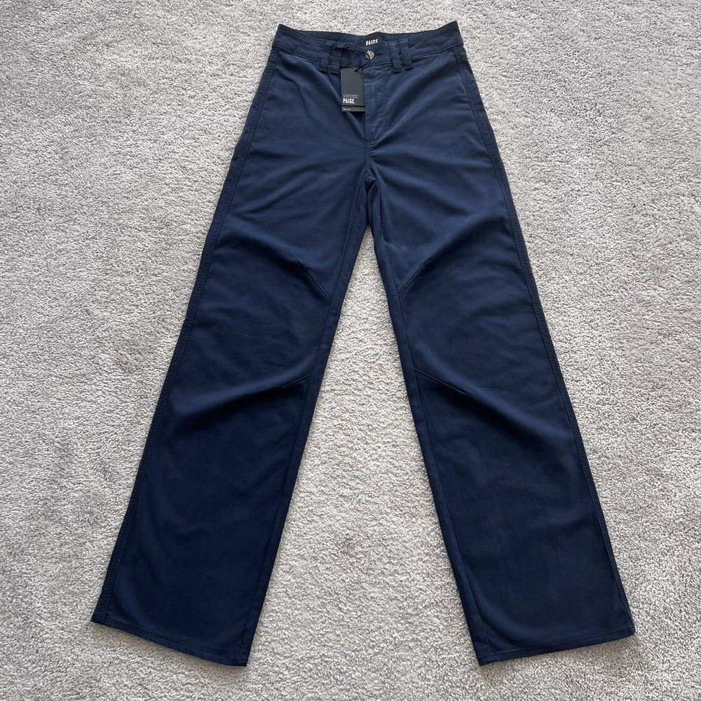 Paige Sasha Clean Front Knee Darts High Rise Wide Leg Navy Seascape Pants 27